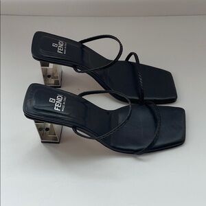 Fendi Vintage‎ Mirrored Block Heels Strappy Black Size 7.5